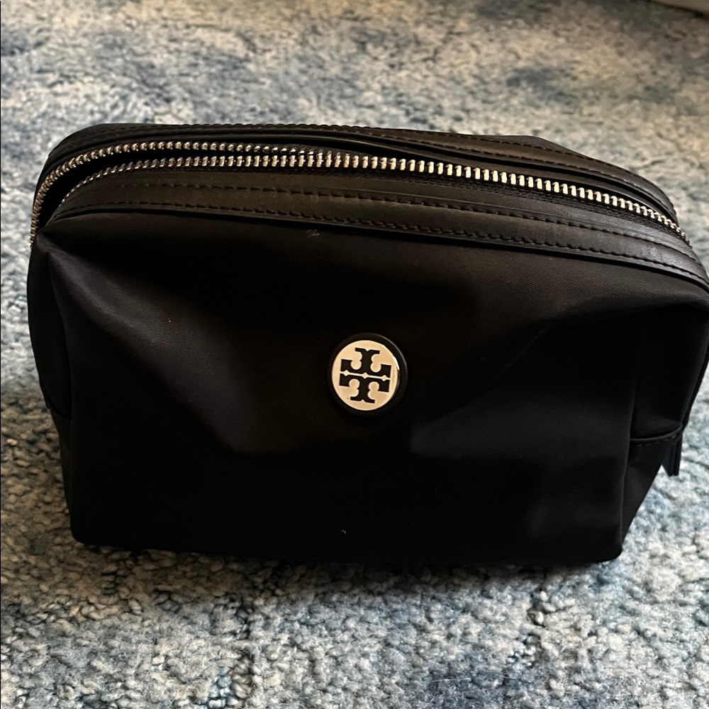 Tory Burch Black Nylon Toiletry Case with Logo Medallion